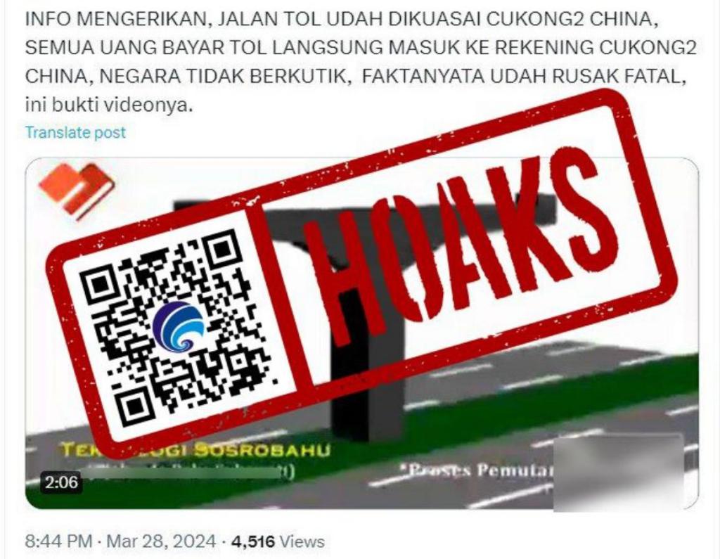 [HOAKS] Video Bukti Pembayaran Jalan Tol di Indonesia Masuk ke Pendapatan Negara&nbsp;China